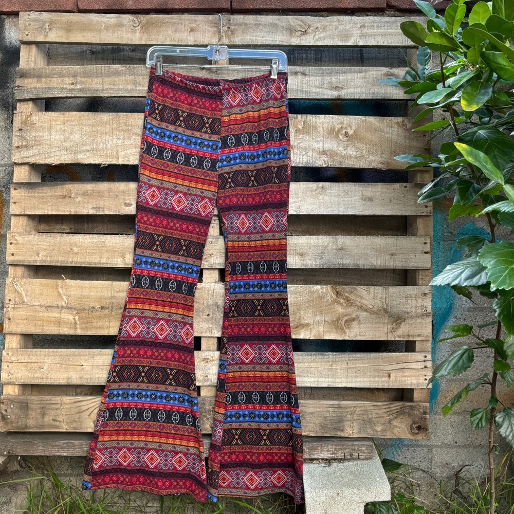 Rainbow Multicolor Tribal Print Flare Pants
